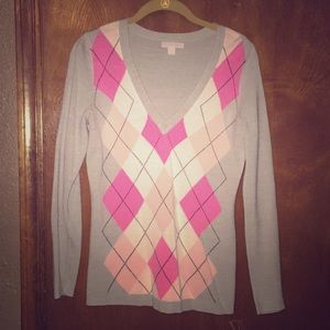 Women’s grey, pink and cream argyle sweater